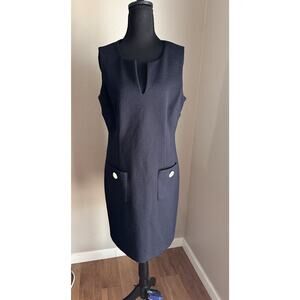 Karl Lagerfeld Navy Jacquard Sheath 60s Inspired Sleeveless Dress Formal Size 12